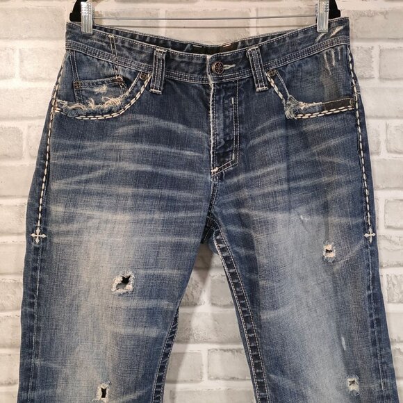 Affliction Black Premium Cooper Denim Jeans Men 36 Long Distressed Casual Grunge - Picture 10 of 10